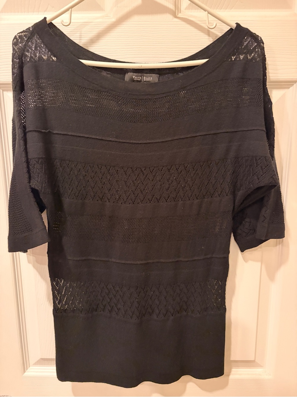 White House Black Market Black Knit Short Sleeve Pullover